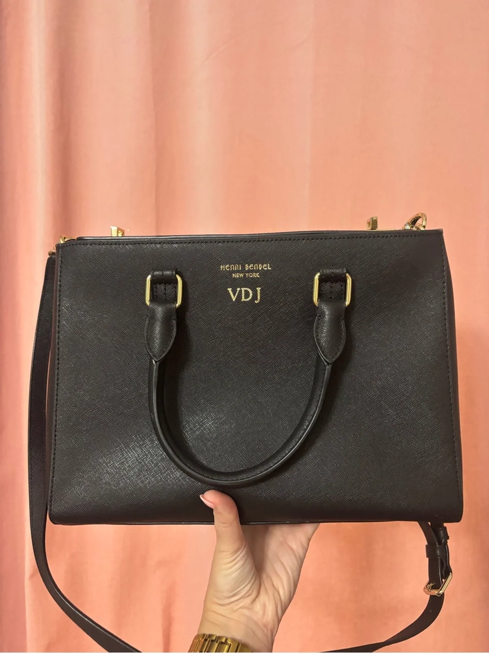 Henri Bendel Black Leather Satchel